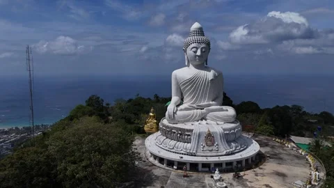 Big Buddha Phuket Drone Pull Back Shot | Aerial Departure Thailand 4K Stock-Footage 325838059