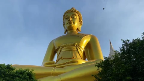 Big Buddha statue is seen in Phasi Charoen temple, Bangkok, Thailand 4K Stock Footage 172565275
