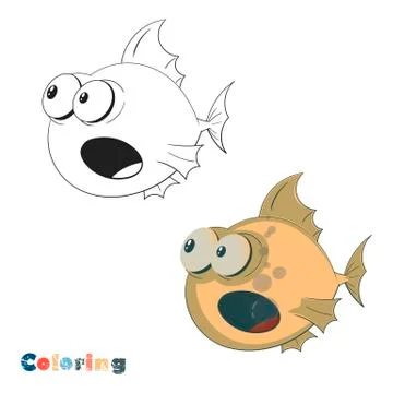 Big bug-eyed fish. Vector coloring on the theme of fishing on a white isolate Stock Illustration