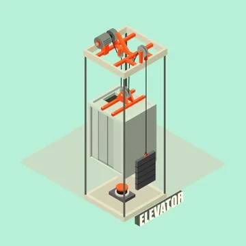 Big building elevator concept background, isometric style Ilustración de archivo