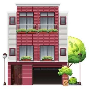 A big building with a garage Ilustración de archivo