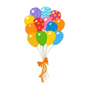 Big bunch of balloons with bow vector illustration for holiday greeting card Illustrazione stock