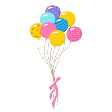 Big bunch of balloons with bow vector illustration for holiday greeting card Stock Illustration