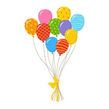 Big bunch of balloons with bow vector illustration for holiday greeting card Stock Illustration