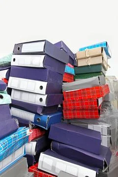 Big bunch of used ring binders in storage room Big bunch of used ring bind... Fotos Stock