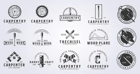 Big bundle of carpentry tools logo vector illustration design, vintage styl.. Stock Illustration