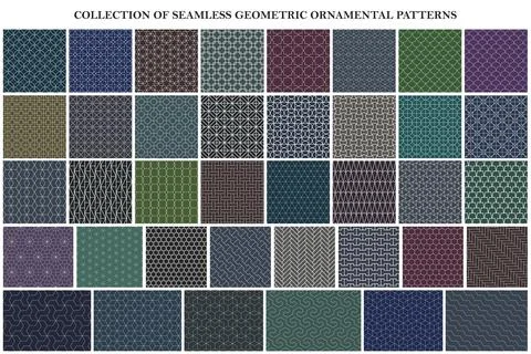 Big bundle of color geometric seamless patterns - ornamental symmetric design Stock Illustration