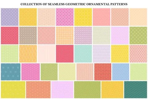 Big bundle of color geometric seamless patterns - ornamental symmetric design Stock Illustration