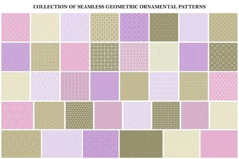 Big bundle of color geometric seamless patterns - ornamental symmetric design Stock Illustration