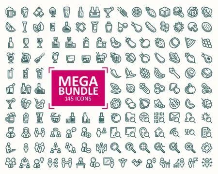 Big bundle, set of vector illustrations fine line icons. 32x32 pixel perfect Stock-Illustration