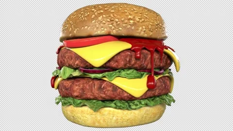 Big burger rotation - 3d render looped with alpha channel. Stock Footage 167492703