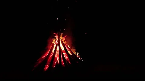 Big Burning Campfire - Isolated on Black Stock Footage 203831638