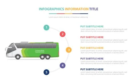Big bus infographic template concept with five points list and various color  Stock Illustration