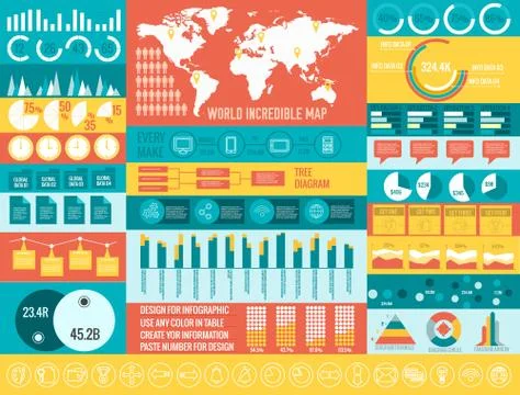 Big business flat infographic elements set for design on blurred Stock Illustration