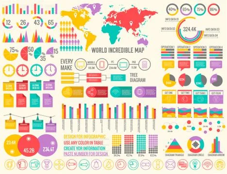 Big business flat infographic elements set for design on blurred Illustrazione stock
