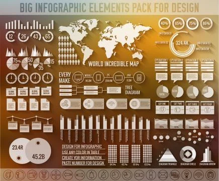 Big business flat infographic elements set for design on blurred Stock Illustration