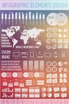 Big business infographic elements set on blurred background. Col Stock Illustration