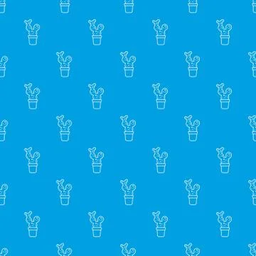 Big cactus pattern vector seamless blue Illustrazione stock