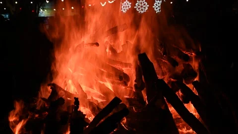 Big camp fire Stock Footage 308635506