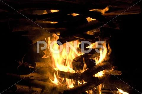 Big campfire burning Stock Photos