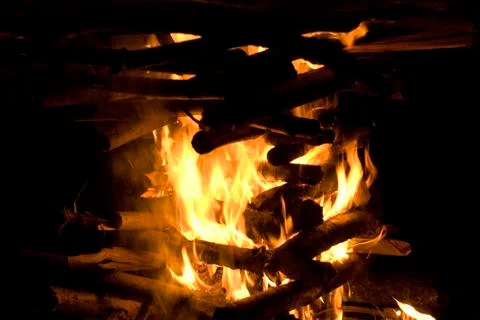 Big campfire burning Stock Photos