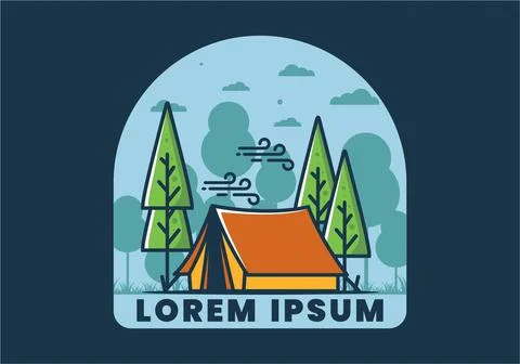 Big camping tent and pine trees illustration Illustrazione stock