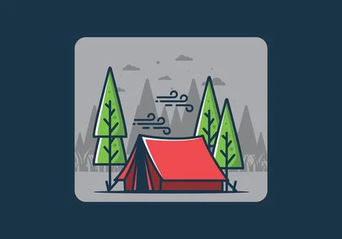 Big camping tent and pine trees illustration Stock Illustration
