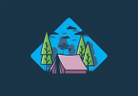 Big camping tent and pine trees illustration Stock Illustration