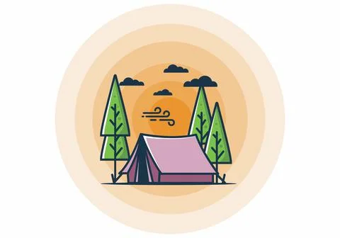 Big camping tent and pine trees illustration Stock Illustration
