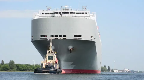 Big Car ship with tugboat in front part 2 Stock Footage 50924019