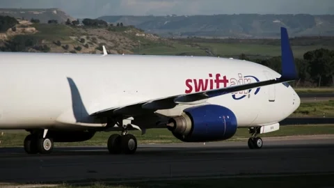 Big cargo Boeing 737-8FE aircraft of Swiftair Airlines Video stock 334962731