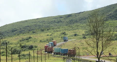 Big Cargo Containers on Hill station Stockbeeldmateriaal 327049178