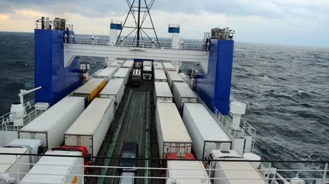 Big cargo ferry during a storm Stock Footage 49340813