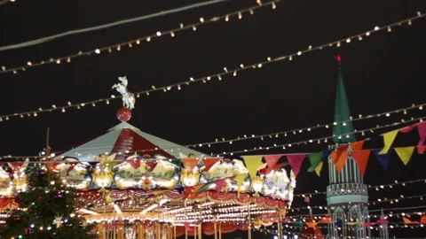 Big carousel on the Red Square in Moscow Video stock 147058272