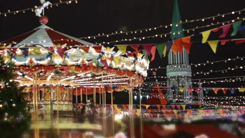 Big carousel on the Red Square in Moscow Video stock 148669385