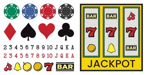 Big CASINO set with elements of poker, slot machines, dice on a white backgro Stock Illustration