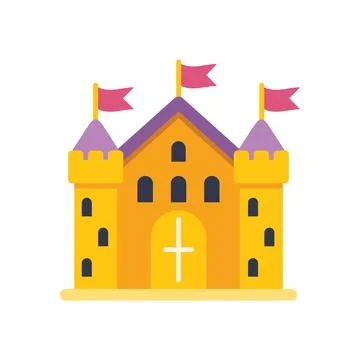 Big castle building waving flags medieval fortress Ilustración de archivo