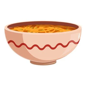 Big ceramic bowl with wavy pattern containing fresh hot noodle soup Stock Illustration