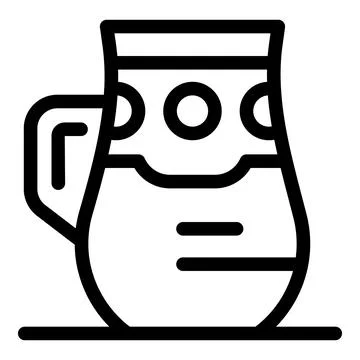 Big ceramic tea cup with handle and ornamentation standing on surface line icon Illustration