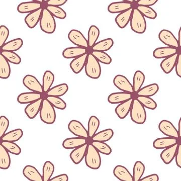 Big chamomiles flower seamless pattern on white background. Cute daisies flow Illustrazione stock
