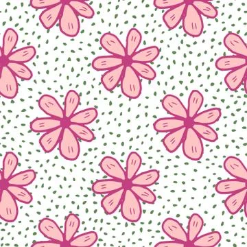 Big chamomiles flower seamless pattern on dots background. Cute daisies flowe Stock Illustration