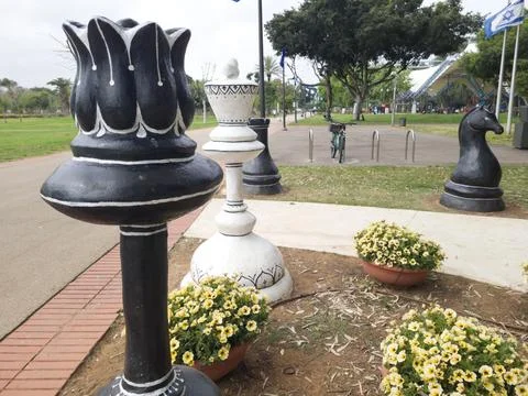 Big Chess Objects In the National Park in Ramat Gan, Israel Stock Photos