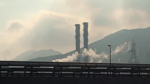 Big chimneys spewing smoke. Stock Footage 311565919