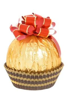 Big chocolate candy red bow Stock Photos