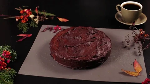 Big chocolate pumpkin cake Stock Footage 82643989