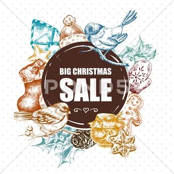 Big Christmas Sale greeting card with New Year elements Stock Illustration