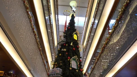 Big Christmas Tree Ornaments And Santa Claus Stock Footage 122186853