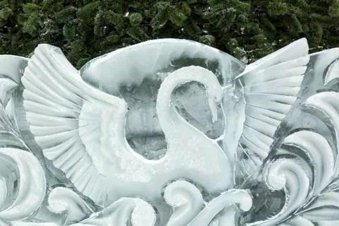 Big Christmas Tree is surrounded by ice figures 스톡 사진