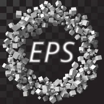 Big circular frame formed by random sized cubes with transparent background. Stock Illustration