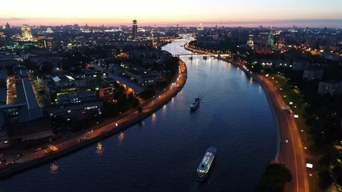 The big city and the river at sunset in the summer Stock Footage 80775660